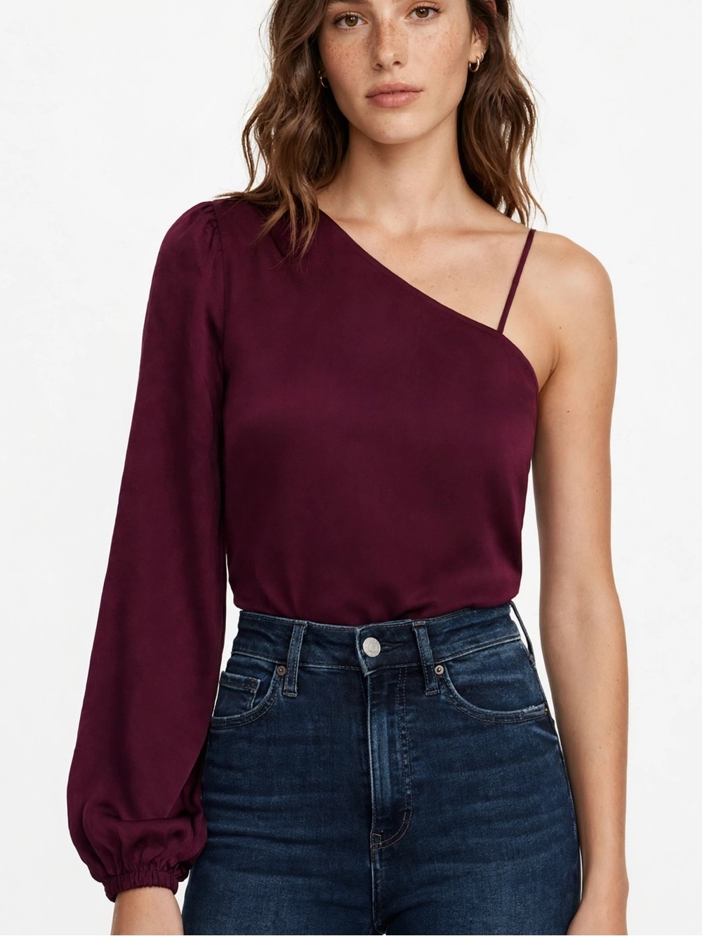 Melrose and Market One Shoulder Crop Top M NWT Burgundy Asymmetrical One Sleeve
